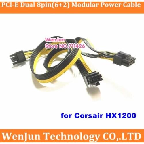 New 60cm+20cm Black PSU 8 pin to Dual 8pin(6+2) PCI-E Video Card Modular Power Supply Cable for Corsair HX1200