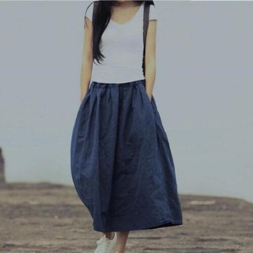 Summer Women Cotton Linen Long Skirt Vintage Bohemian Loose Maxi Skirt Women Spring Autumn Skirt Skirts Women LY126