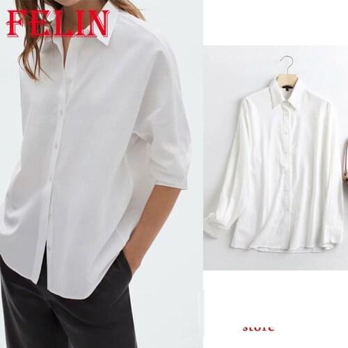 Za Fashion Women White Cotton Shirts Long Sleeve Single Button Spring 2021 Chic Blouses Female Office Lady Mujer Top Women Tunic