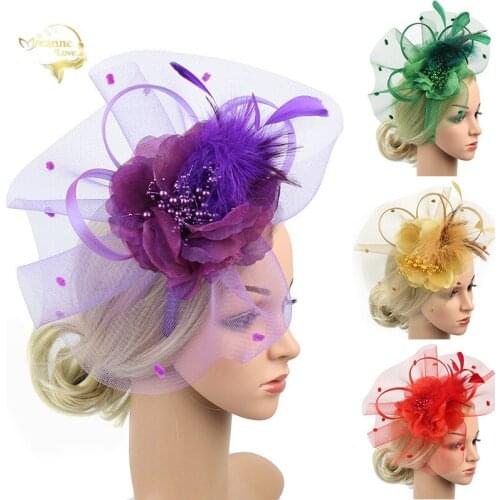 Bridal Wedding Hats For Women Elegant White Red Purple Blue Yellow Black Ladies Hats Bride Wedding Hair Accessories