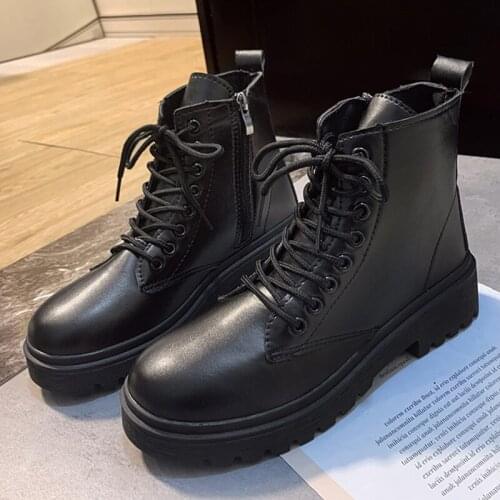 2021 Big Size Women Ankle Short Boots Fashion Spring Autumn Martin Boots Female Flats Round Toe Shoes Ladies Side Zipper Shoes