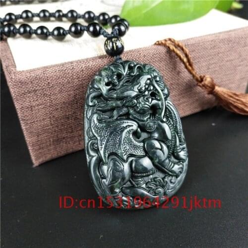 Wing Jewelry Amulet Natural Green Chinese Charm Dragon Obsidian Men Accessories Necklace Black Jade Gifts Carved Pendant for