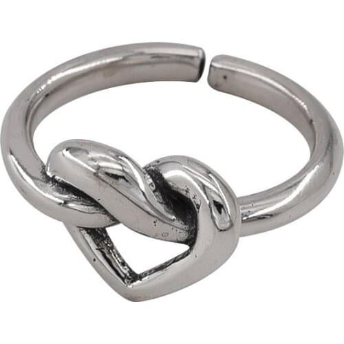 Silver Plated Womens Love Heart Ring New Creative Knot Geometry Retro Punk Party Jewelry Girl Gift Open Index Finger Ring