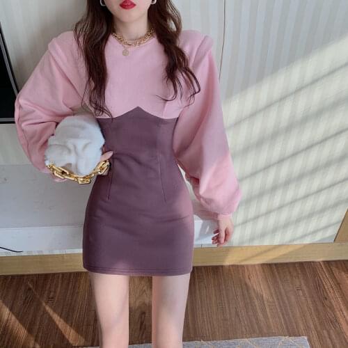 Women Dresses Patchwork Sweatshirt Dress Womens Autumn And Winter Loose A- Line Dress Vestido De Mujer