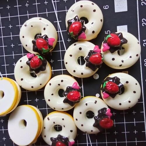 1pcs/lot resin flat back white strawberry ice Doughnut 18mm Cabochons Hair Bow Center Card Frame Making Craft DIY B107-9