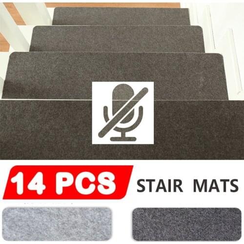14Pcs Soft Self-Adhesive Non-Slip Stair Step Carpet Mat Protector Rug Living Room Solid Color Mute Floor Pad for Home