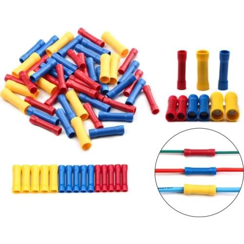 25/50/100pcs Fully Insulated Crimp Terminals Electrical Wire Cable Butt Connectors Crimping Terminal BV1.25 BV2.5 BV5.5