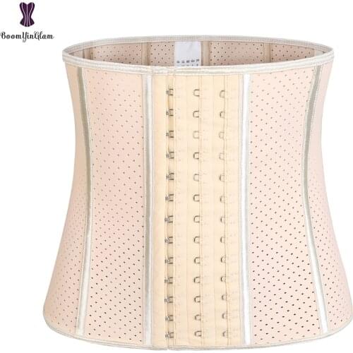 3 Hooks Breathable Waist Shaper Tummy Contorl Workout Shapewear Latex Waist Trainer With 9 Steel Bone Black Nude 946