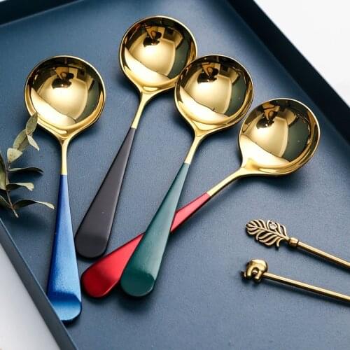 4pcs/set Fashion Coffee Spoon Ice Cream Dessert Spoon Retro Cute Round Head Spoon Kitchen Trinket Kitchen Bar Utensils