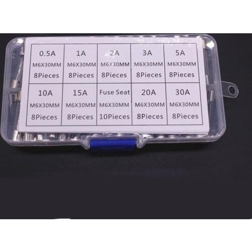 72pcs/lot high quality Fast-blow Glass Fuses Quick Blow Car Glass Tube Fuses Assorted Kit Amp 6*30mm