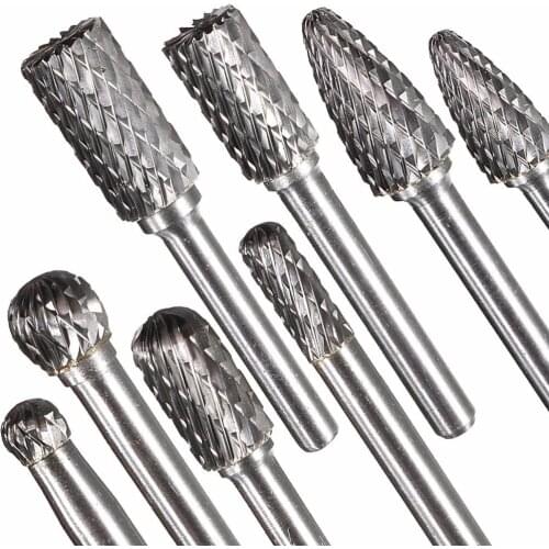 8pcs Double cut Tungsten Carbide Rotary burr Set Metal Carving Drilling Polishing Bits with 1/4 Inch Blade Shank for Die Grinder