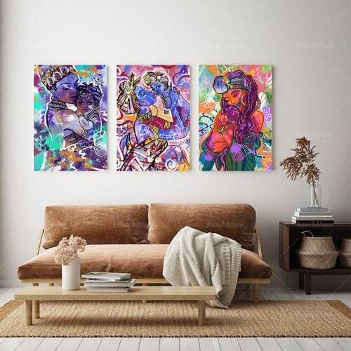 Black mother and child portrait poster canvas, 3 piece set printing, black mother wall art, black love and family art, African A