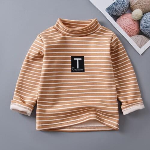Childrens Striped Bottoming Shirt Autumn Boys' T-Shirts Long-Sleeved Baby High-Necked Thick Winter Warm Top Girls Clothes 2-8y