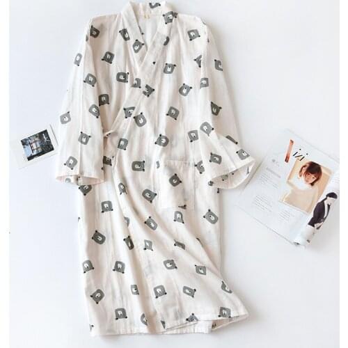 Summer/autumn Cotton Gauze Breathable Bathrobe Men and Women Long Sleeve Japanese Kimono Robe Cartoon Couple Thin Robes