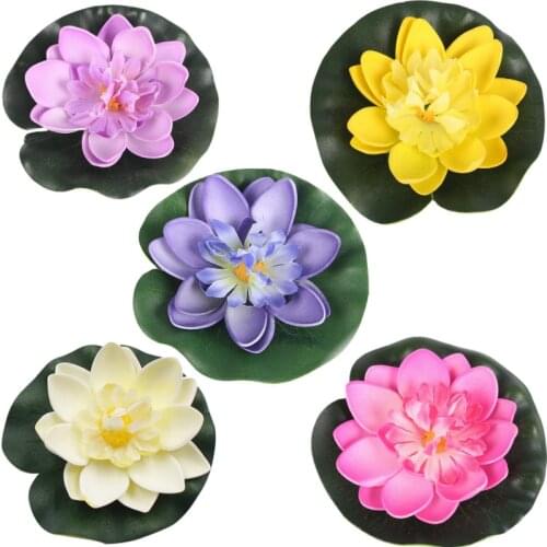5PCS Artificial Lotus Water Lily Floating Flower Pond Tank Plant leaf Ornament 10cm Home Wedding Garden Pond Pool Decoration