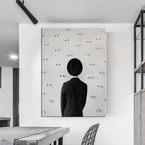 Suit Hat Characters Back Walls Paintings Abstract Canvas Painting Home Decor Wall Art Back Artistic Vintage Home Decoration