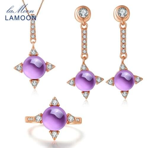 LAMOON Cross star 2.2ct Natrual Amethyst 925 sterling-silver-jewelry Jewelry Set S925 For Women V009-1