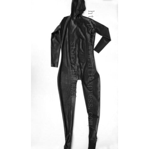 Full cover 0.4mm thickness Latex catsuit hoods men in Zentai with latex hoods bdsm open mesh eyes in solid black color