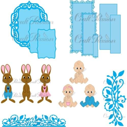 Piggy Craft metal cutting dies cut die mold Baby bunny leaves strips frame Scrapbook paper craft knife mould blade punch stencil