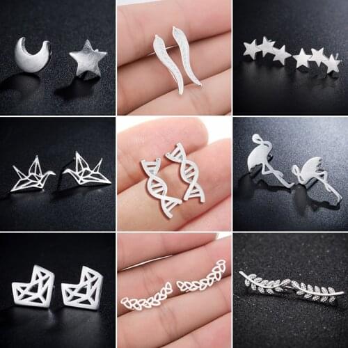 Trendy Fashion Earings Classic Star Moon Stud Earrings for Women Bohemia Geometric Leaf Ear Climber Girls Birthday Jewelry Gift