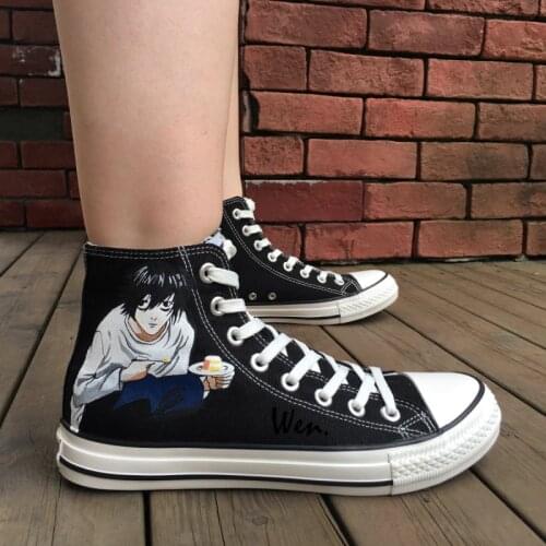 Wen Hand Painted Shoes Design Custom Death Note Men Womens Anime High Top Black Canvas Sneakers Birthday Gifts for Boys Girls