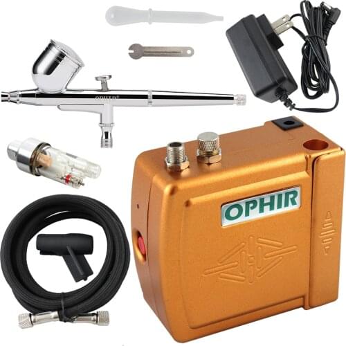 OPHIR 0.3mm Dual-Action Airbrush Kit with Air Compressor for Body Paint Cake Decorating Makeup Hobby Paint_AC003H+004A+011