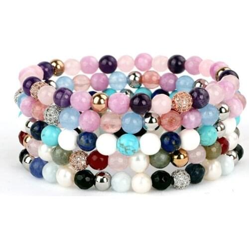 New Fashion Cute Design Elegant Style Lady Jewelry 6mm Natural Stone CZ Ball Elastic Beads Bracelets Women