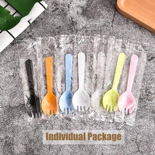 100PCS Disposable Plastic Spoon Forks for Cake Ice Cream Salad Fruit Dessert Restaurants and Kids Birthday Parties