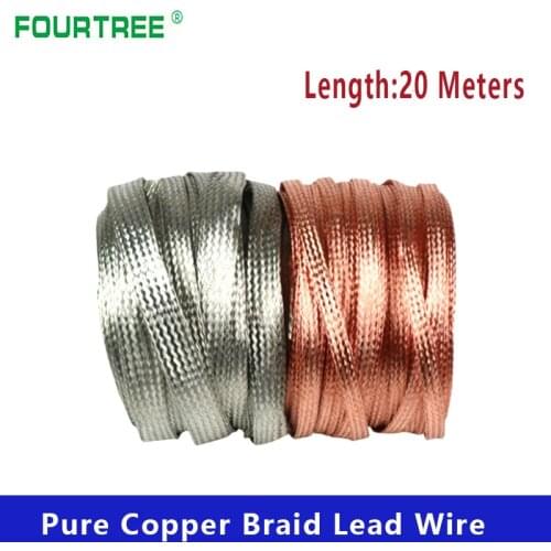 20Meters Pure Copper Tinned Bare Ground Braid Lead Wire Metal Sheath Screening Signal Wire Cable Shielded 1.5-12mm2 Width 4-20mm