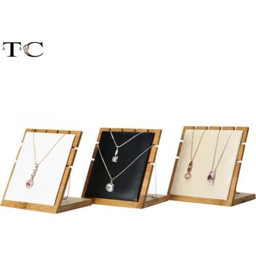 Natural Bamboo Jewelry display shelf Necklaces Display Pendant Display Organizer L shape Jewelry Counter Display Stand