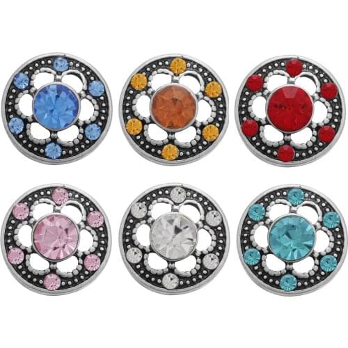 10pcs/lot Mix Colors Flower 12mm Snap Button Jewelry Rhinestones Metal Snap Fit Snap Bracelet Necklace Jewelry Accessories
