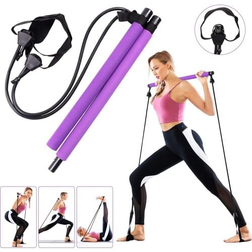 Adjustable Pilates Bar Kit Gym Workout Stick Pilates Exercise Bar Kit with Resistance Band Body Building Puller Yoga Sport Rope