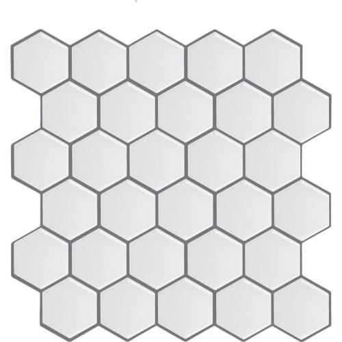 12*12inch Hexagon White Vinyl Sticker Self Adhesive Wallpaper 3D Peel and Stick Wall Tiles for Kitchen & Bathroom Backsplash