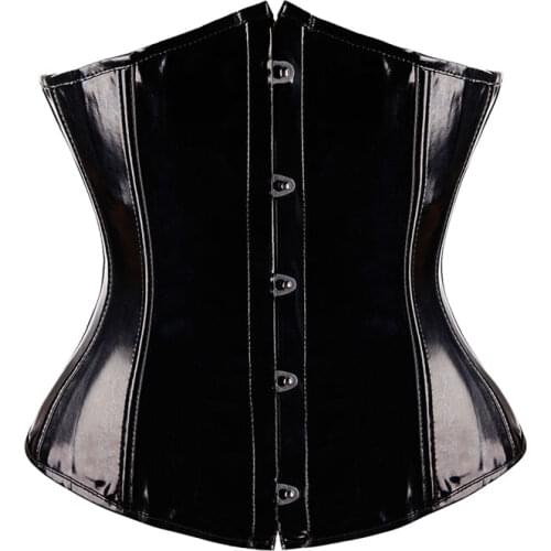 Sexy Black Glossy PVC Leather Corpete Waist Silmming Corset Gothic Punk Rock Style Burlesque Bustiers Espartilhos E Corpetes