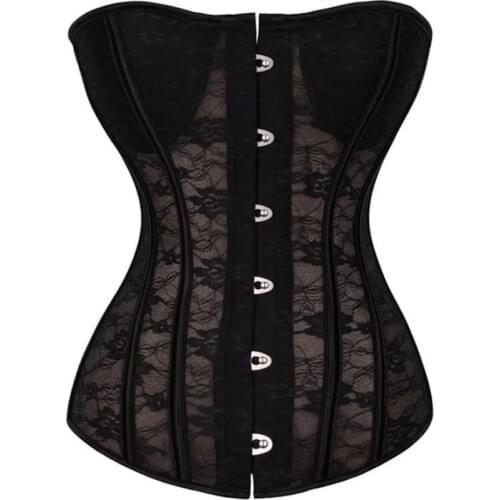 Sexy Women Gothic Corset Top Transparent Floral Lace Body Shapers Slimming Corselet Steel Bones Overbust Corsets Bustiers