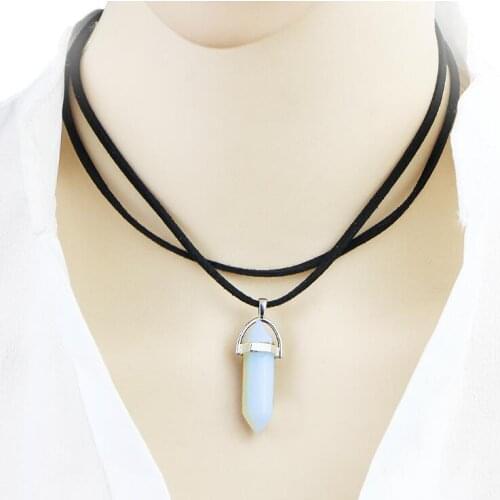 Starbeauty Hot Opal Choker Necklace Women Natural Stone Two Layer Velvet Choker & Pendants Fashion Necklaces For Women Colares