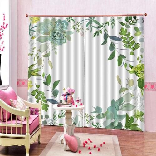 Photo Custom Nordic Green Leaves Blackout Curtain For Childrens room Bedroom Window Drapes Sets (Left and Right Side)