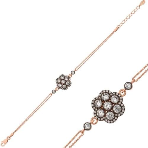 Tevuli 925 Sterling Silver Diamond Montür Flower Bracelet