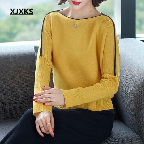 XJXKS Fashion bat sleeve slash collar women sweater 2020 autumn winter new loose plus size cashmere knit sweater women pullover