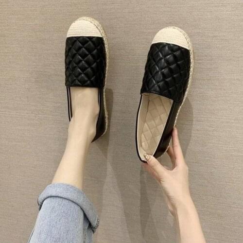 QWEEK 2021 Autumn New Fisherman Shoes Women Flats Casual Loafers Shoes Canvas Hemp Comfortable Mules Slip on Top Quality Luxury