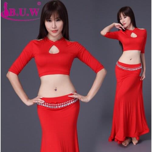 2017 Belly Dance Skirt B.u.w Brand Modal New Hot Sale Women Belly Dance Costumes Exercise Performance Top+skirt Suits 8060