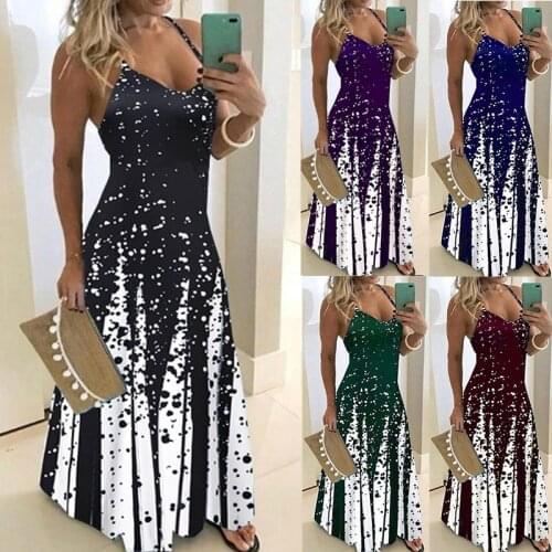 Womens New Fashion Deep V-Neck Sling Dress Elegant Sleeveless Maxi Dress Plus Size Summer Party Dress S~5XL