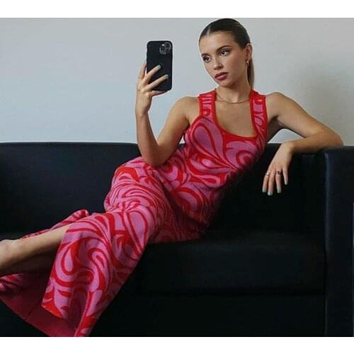 Backless 2021 Summer Y2K Midi Knit Dress Women Sleeveless Pink Off Shoulder Beach Split Party Sexy Bodycon Dresses