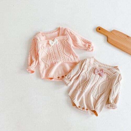 Winter Newborn Baby Girls Clothes Bow Knitted Baby Romper Cotton Infant Girl Jumpsuit Woolen Toddler Sweater Playsuit Overalls