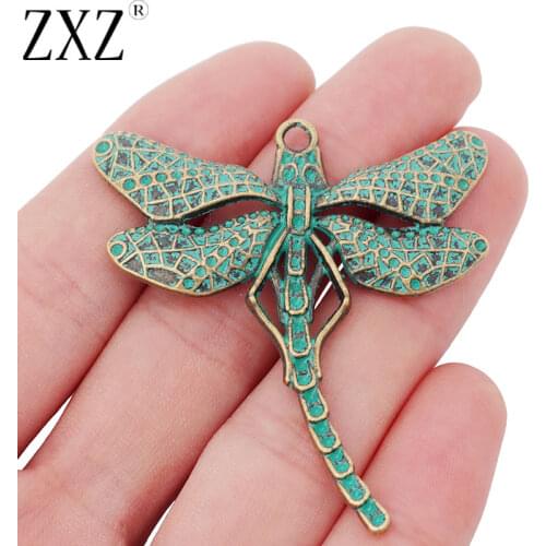 ZXZ 5pcs Antique Bronze Verdigris Patina Large Dragonfly Charms Pendants for Jewelry Making Findings 55x50mm