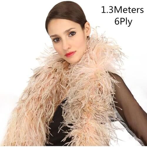 1.3 Meters Fluffy Ostrich Feathers Boa 6Ply Colorful Plumes Crafts Wedding Scarf Sewing Accessories Clothes Decoration Wholesale