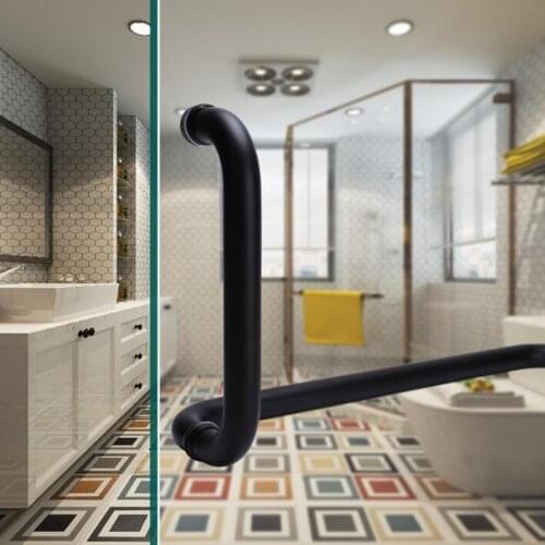 1set Stainless Steel Glass Door Handle Pull Knob L-shaped Matte Black Shower Room Handle Handrail Bathroom Hardware Door Fitting