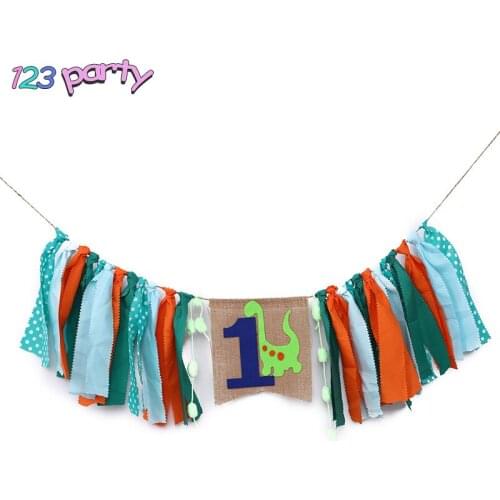 1pc Baby one year old birthday party decoration dinosaur dining chair pull flag boy first birthday baby shower party supplies