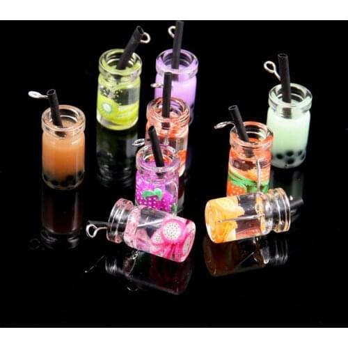 10Pcs Pendant Charms 3D Transparent Glass Sweet Candy Drink Bottle Resin Pendants For Jewelry Making DIY Necklace Accessory