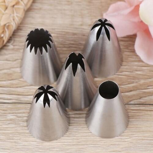 5pcs Metal Cake Cream Decoration Tips Set Stainless Steel Piping Icing Nozzle Cupcake Head Dessert Decorators Pastry Tools